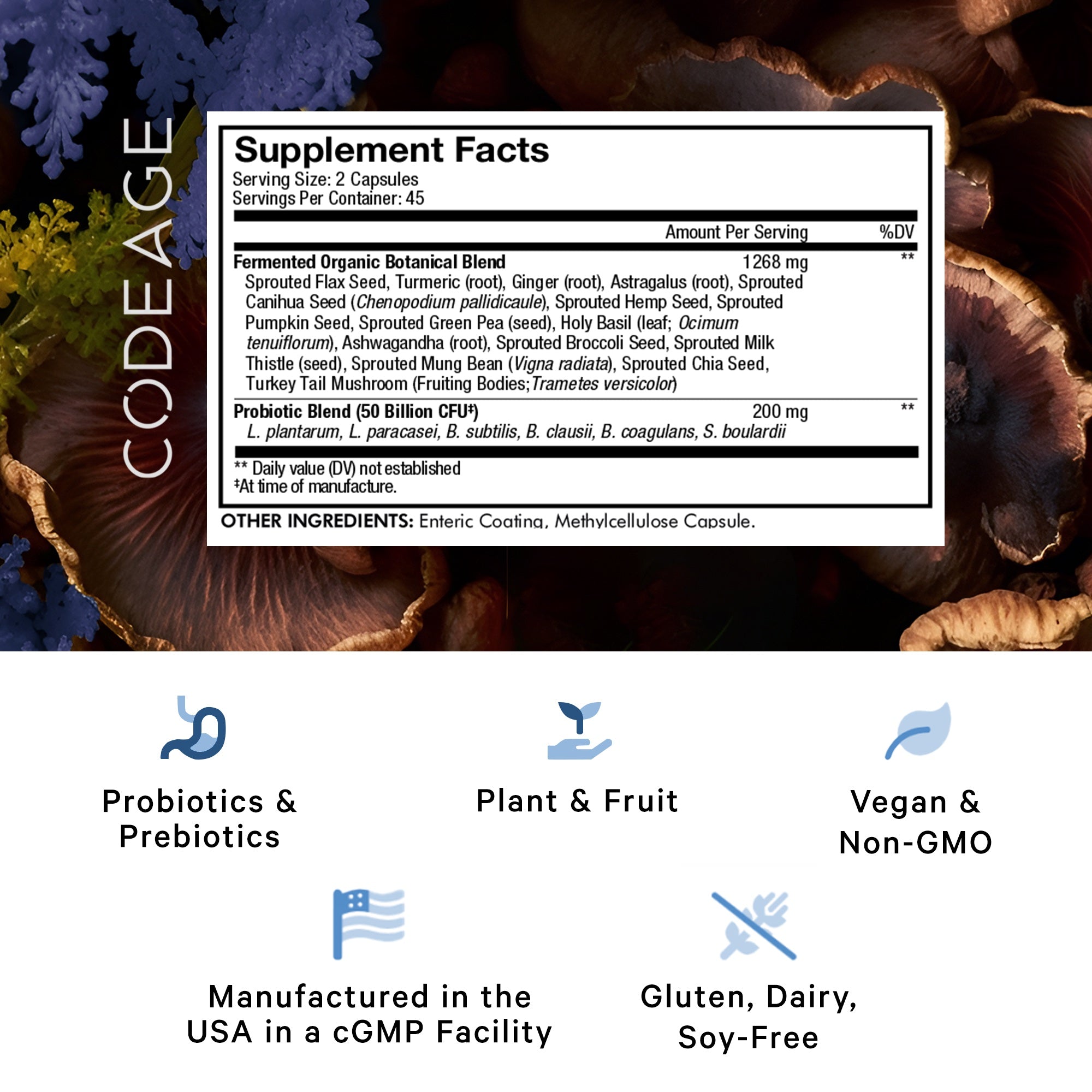 Codeage SBO Probiotics, 50 Billion CFUs Per Serving, 90 Caps