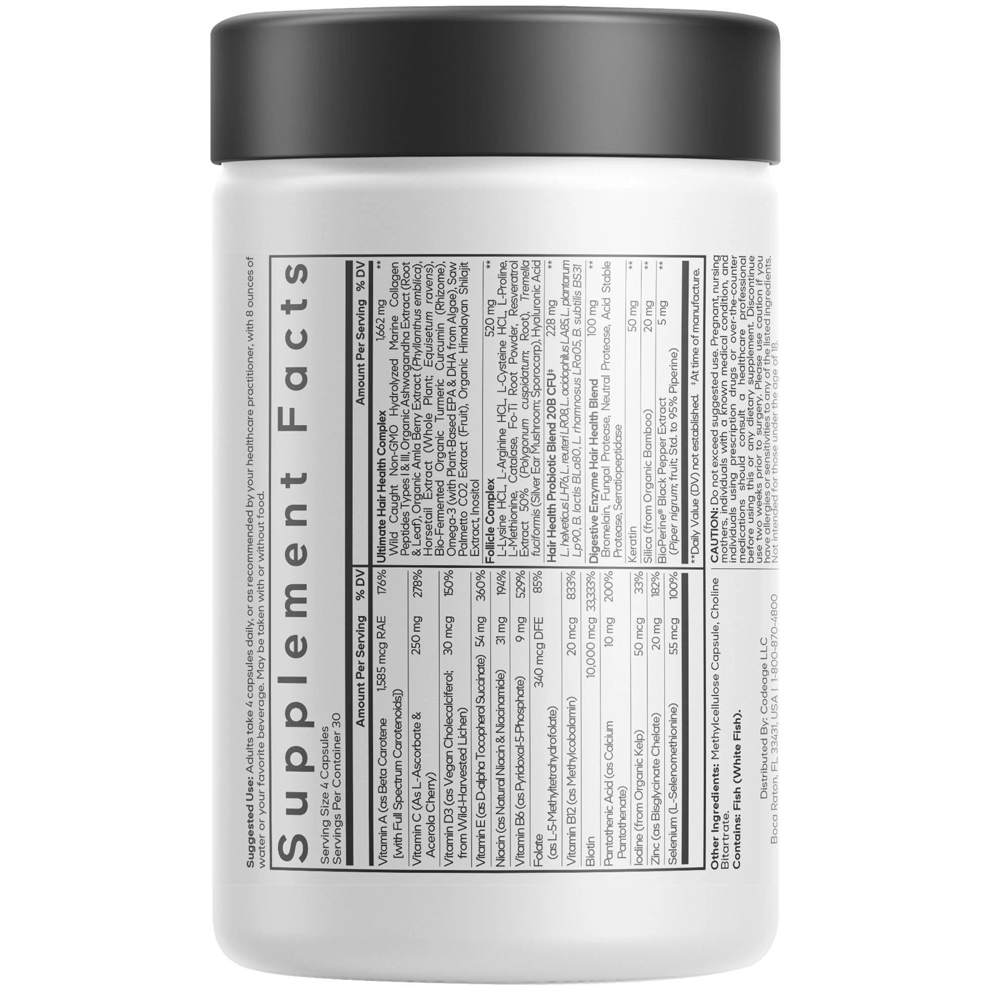 Codeage Hair Vitamins 10000 mcg Biotin, Keratin, Collagen, 120 Caps