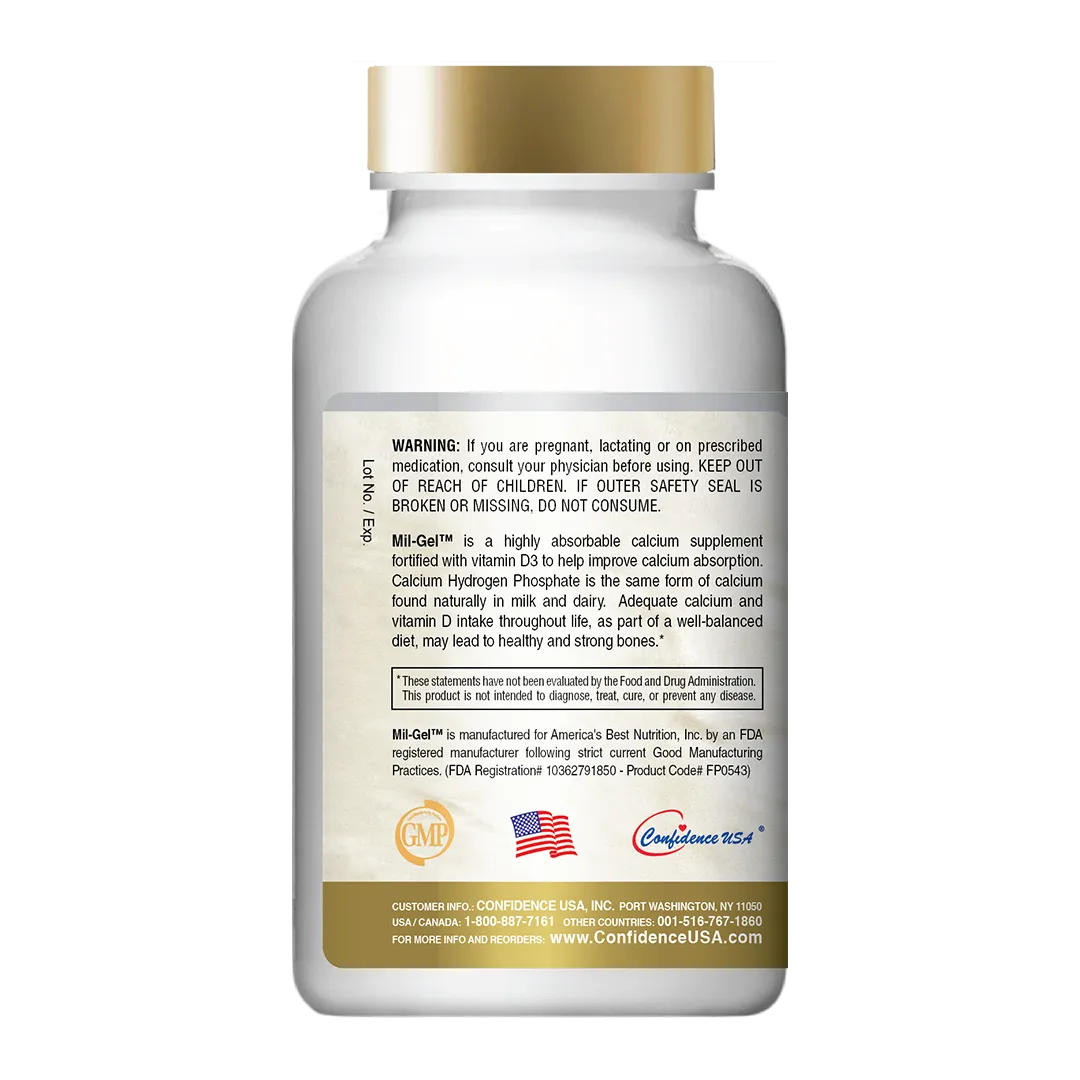 Confidence USA Mil-Gel Calcium + Vitamin D 120Softgels- Warning