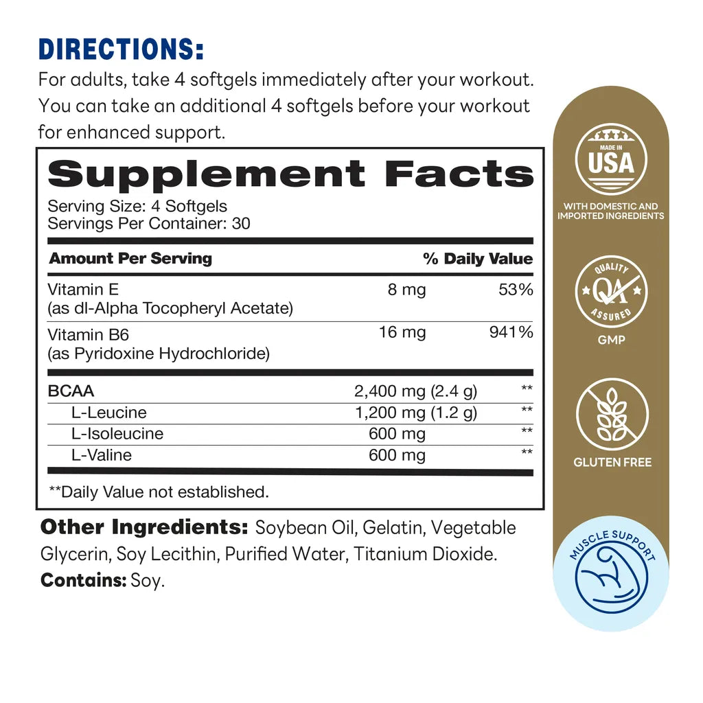 BCAA 2400mg 120 Softgels - Supplement Facts
