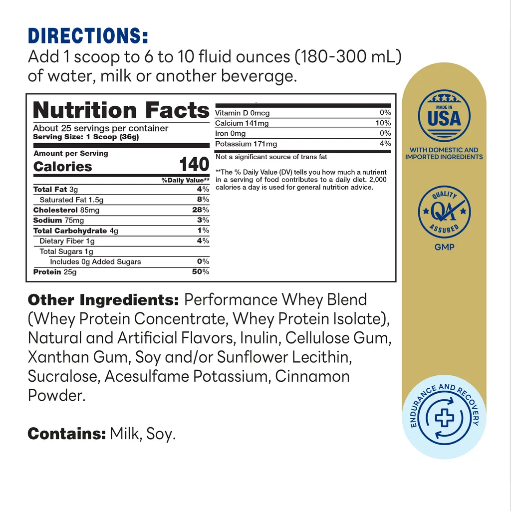 Precision Engineered Performance Whey Protein Vanilla Milkshake  Powder | 900g - Supplement Facts