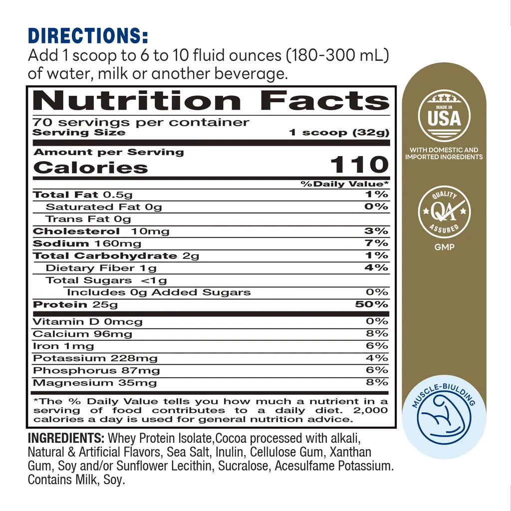 Whey Protein Isolate Chocolate - 70 Servings - Supplement Facts