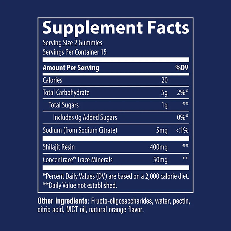 Trace Minerals Shilajit, 30 Orange Flavored Gummies - Supplement Facts