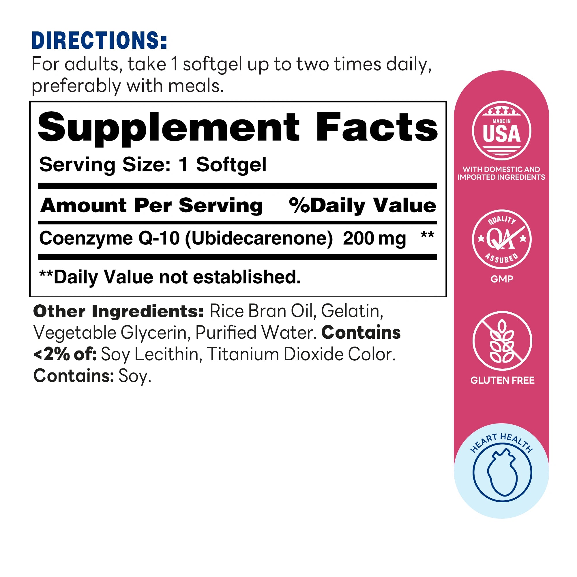 Co Q-10 For Heart Health - 120 Softgels - Supplement Facts