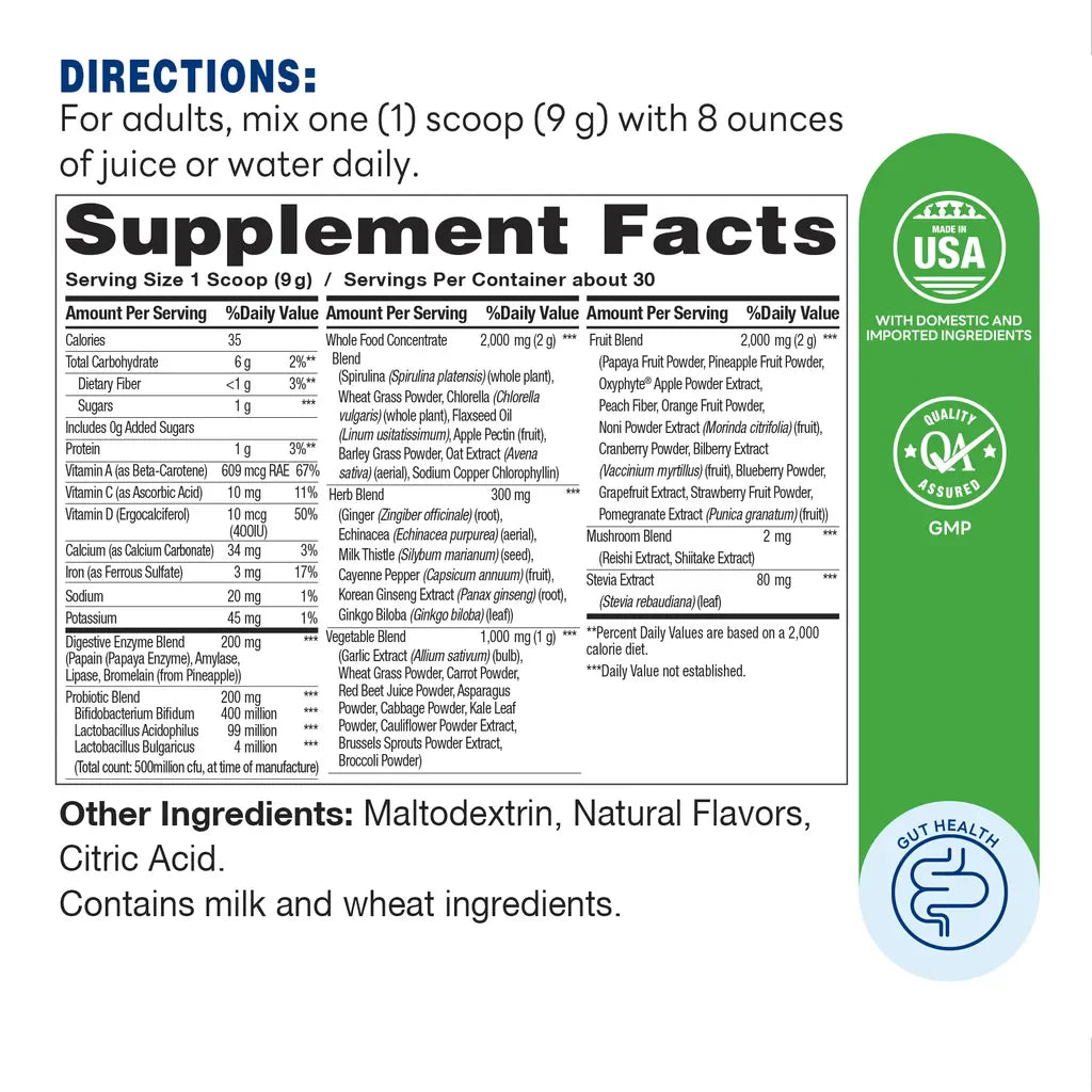 Green Active™ Powder 9.62oz - Energetic Living, Digestive Health - Supplement Facts