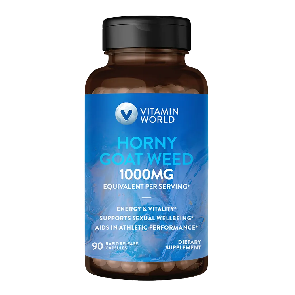 Horny Goat Weed 1000 mg - 90 Capsules - Energy and Vitality, Supports Sexual Well-being, Aids in Athletic Performance