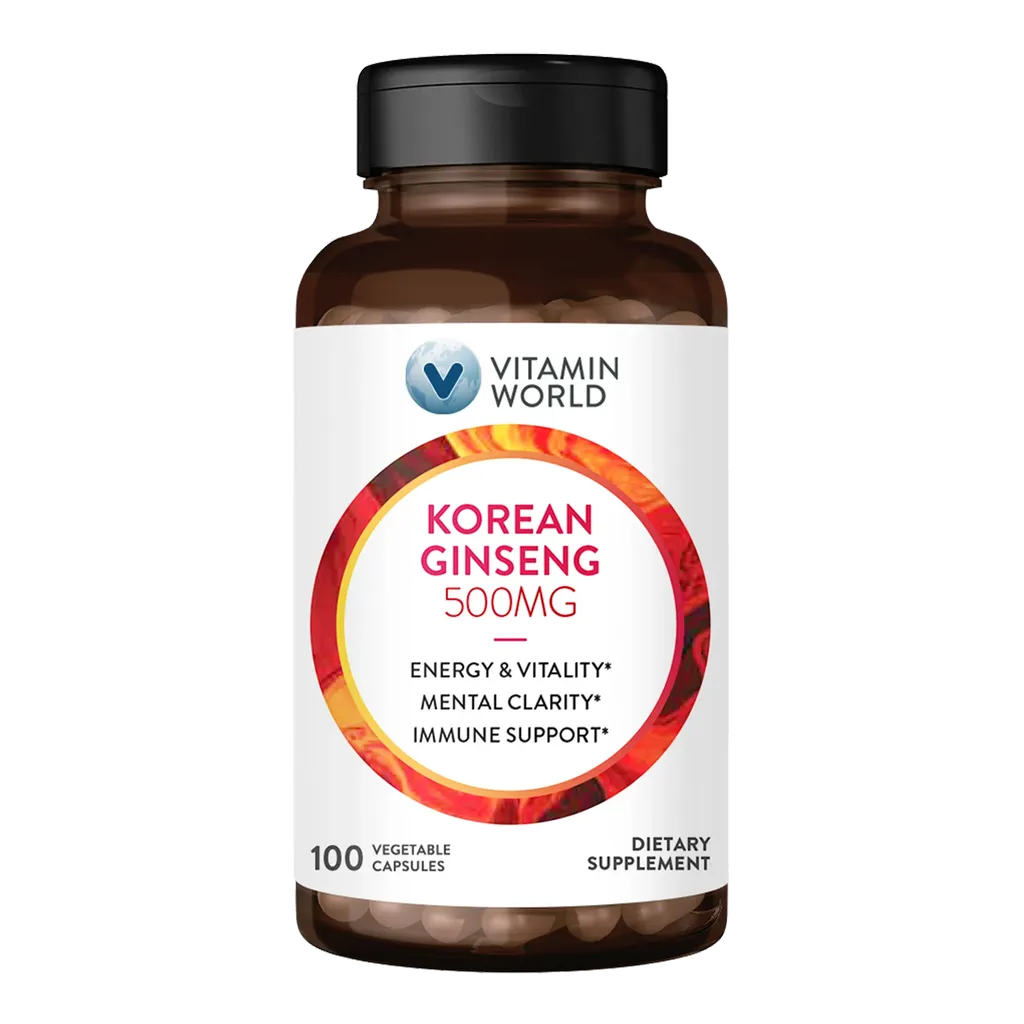 Korean Ginseng 500mg - 100 Capsules - Energy & Vitality, Mental Clarity, Immune Support