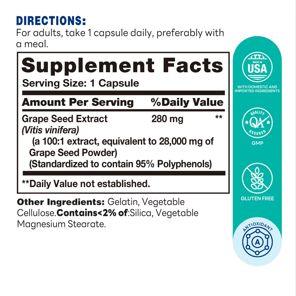 Maximum Strength L-Glutathione Amino Acid 500MG - 30 Capsules - Antioxidant Support - Supplement Facts