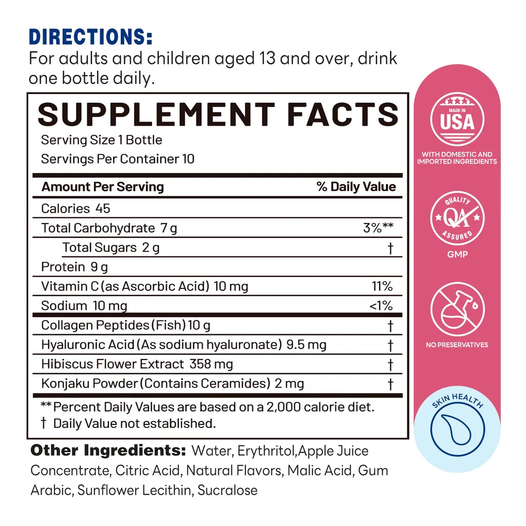 Collagen 10, Fish Collagen Peptides 50ml 000mg  Liquid | 500ml - Supplement Facts