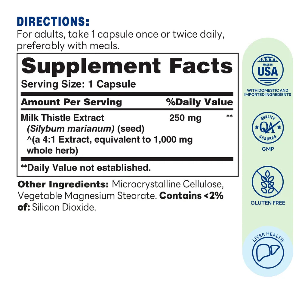 Milk Thistle - 180 Capsules - Liver Support - Supplement Facts