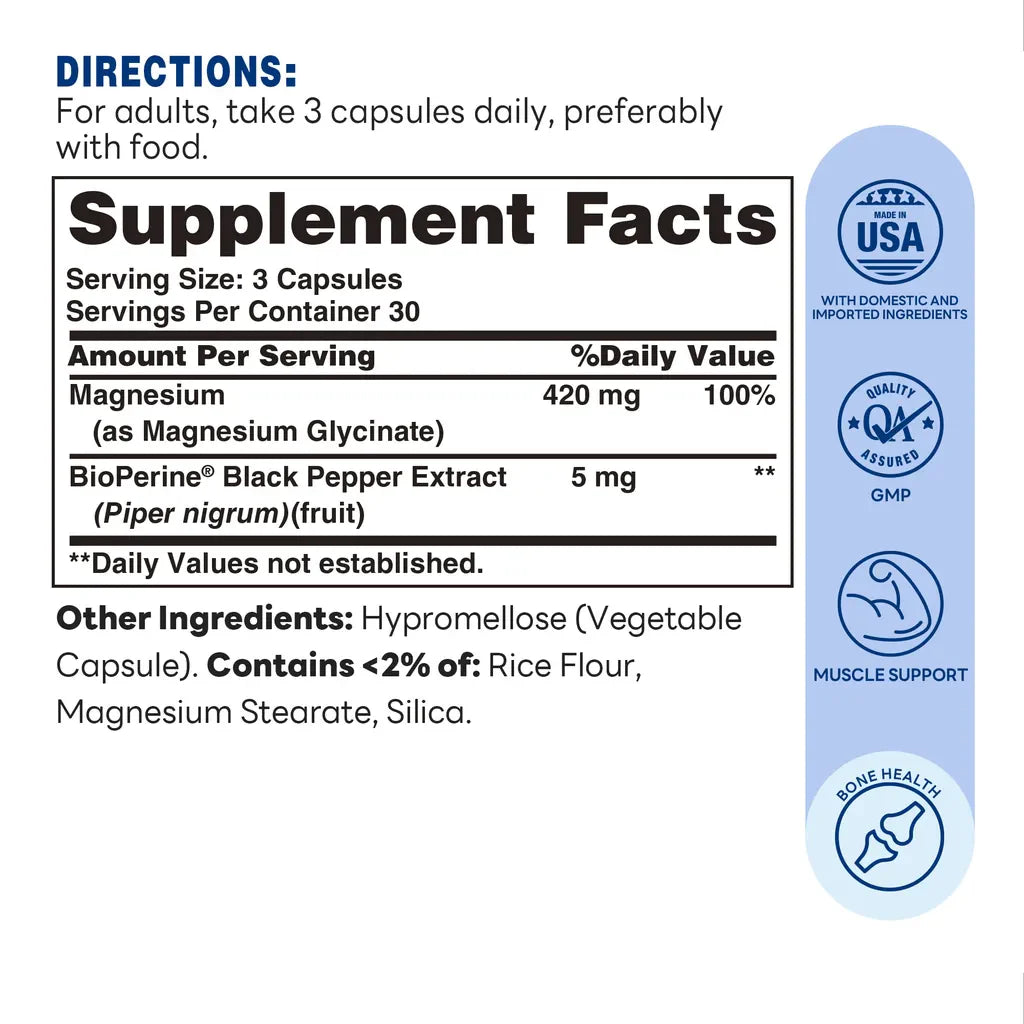 Magnesium Glycinate  Capsule | 90ct - Supplement Facts