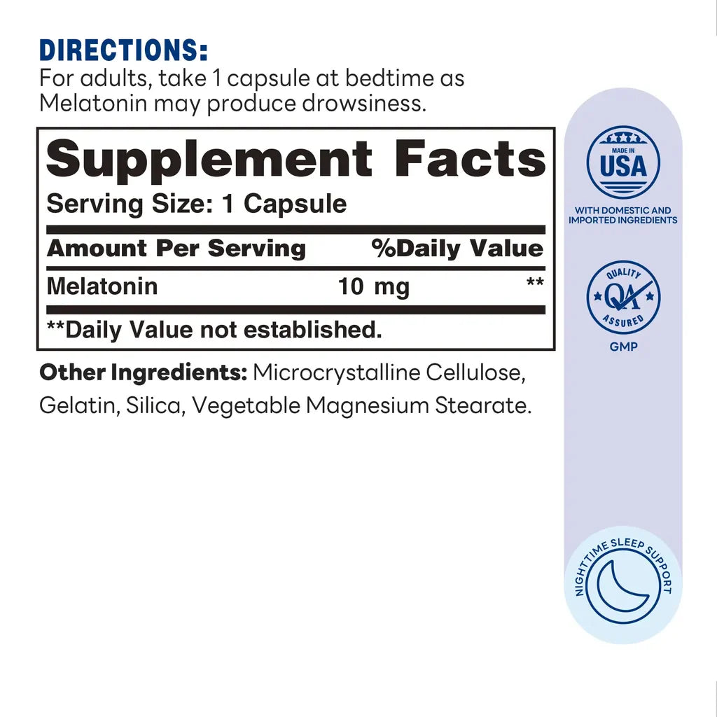 Melatonin Extra Strength 10mg  Capsule | 60ct - Supplement Facts