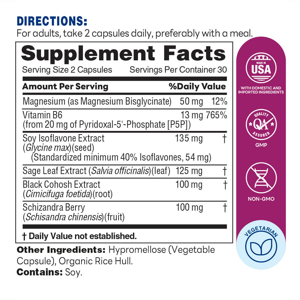 Vitamin World Menopause Support Formula for Women, 60 Vegetarian Capsules-Supplement Facts