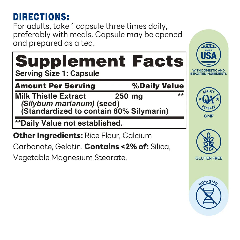 Milk Thistle for Liver Support - 100 Capsules - Supplement Facts