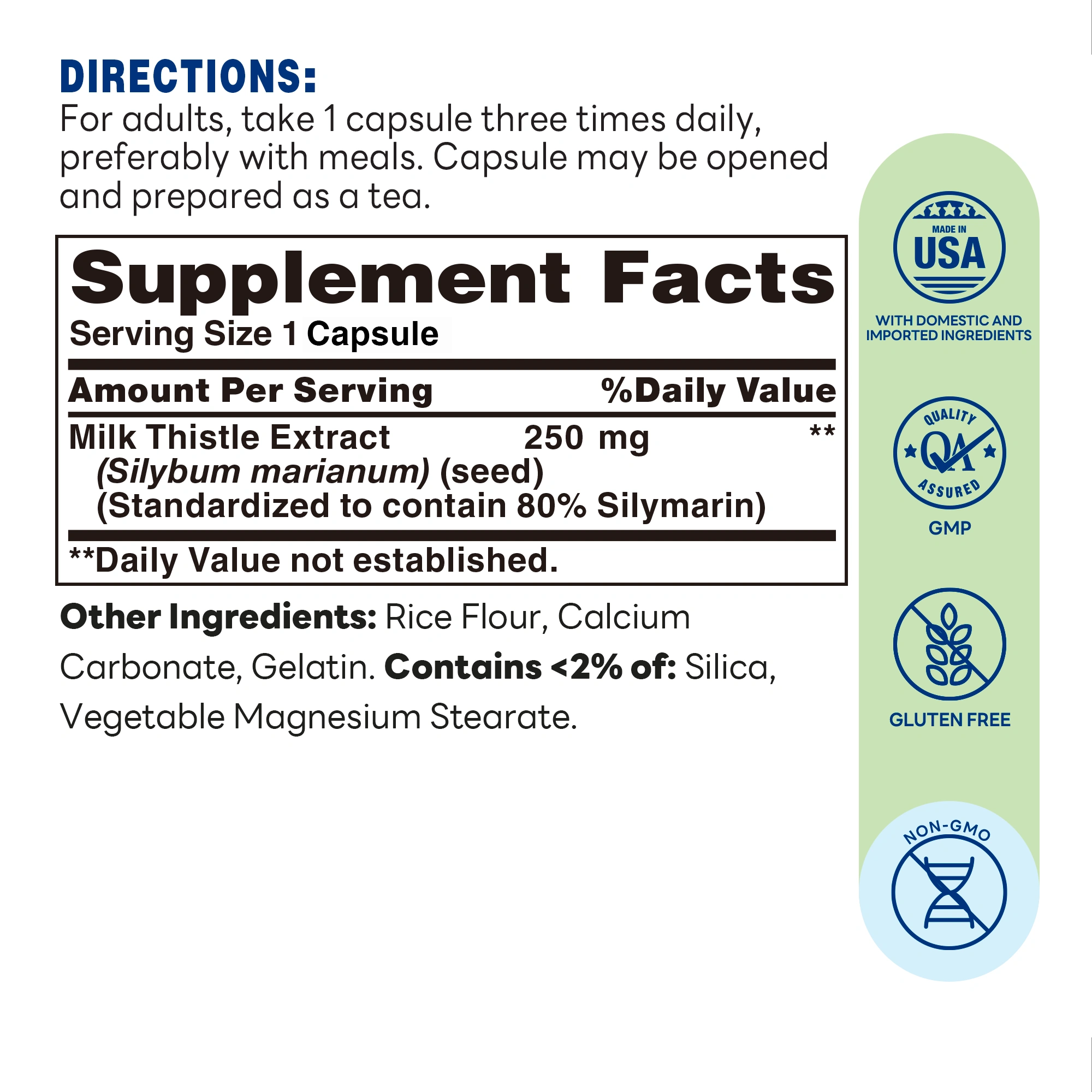 Milk Thistle for Liver Support - 200 Capsules - Supplement Facts
