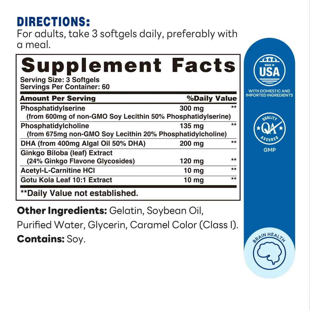 NeuroClear™ Gold Plus 180 - Brain Health, Memory Support, Mental Clarity & Focus - Supplement Facts