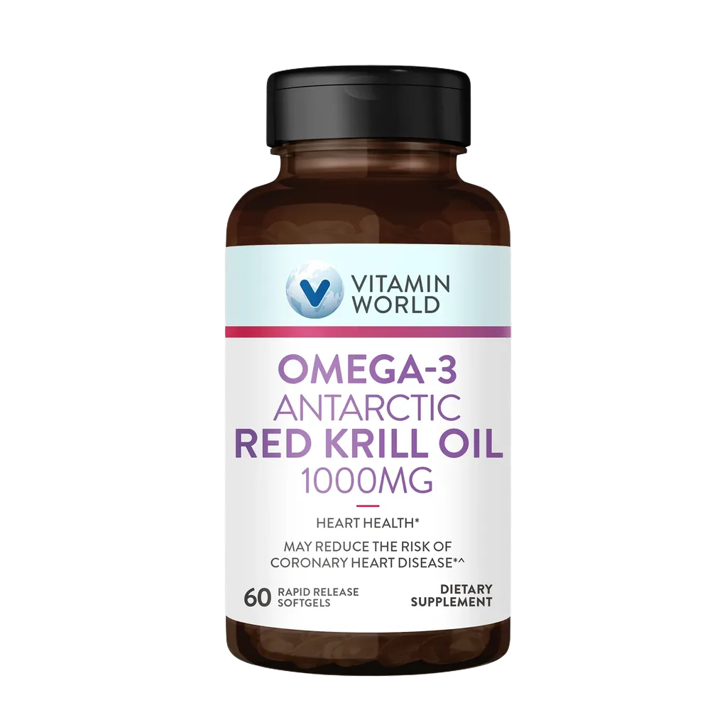 Omega-3 Red Krill Oil 1000MG, 60 Softgels - Heart Health, May Reduce the Risk of Coronary Heart Disease