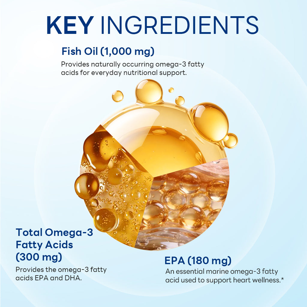 Omega-3 Fish Oil 1,000 mg with EPA & DHA, Heart, Brain & Joint Support, 100 Rapid Release Softgels
