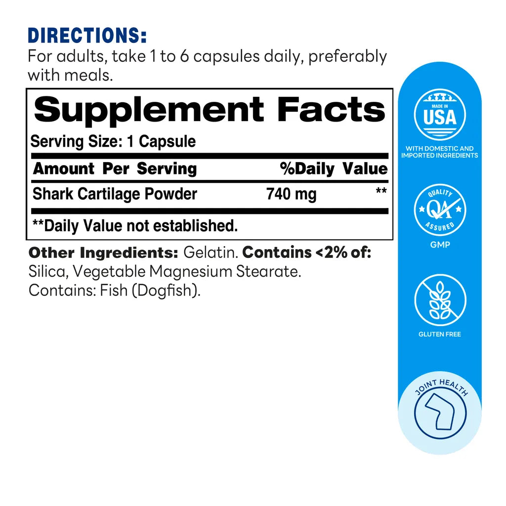 Shark Cartilage for Joint Health - 200 Capsules  - Supplement Facts