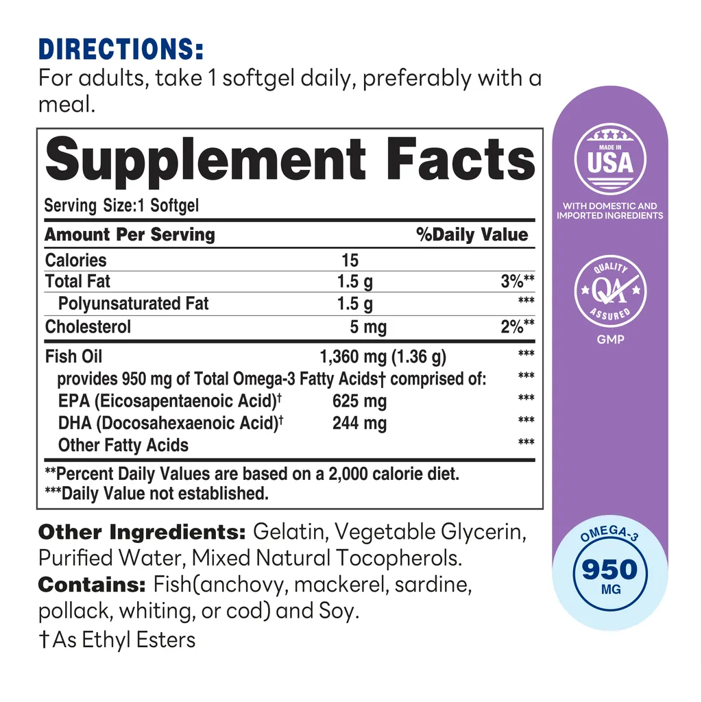 Triple Strength Omega-3 Fish Oil 1360mg | Vitamin World | 180 Softgels - Supplement Facts