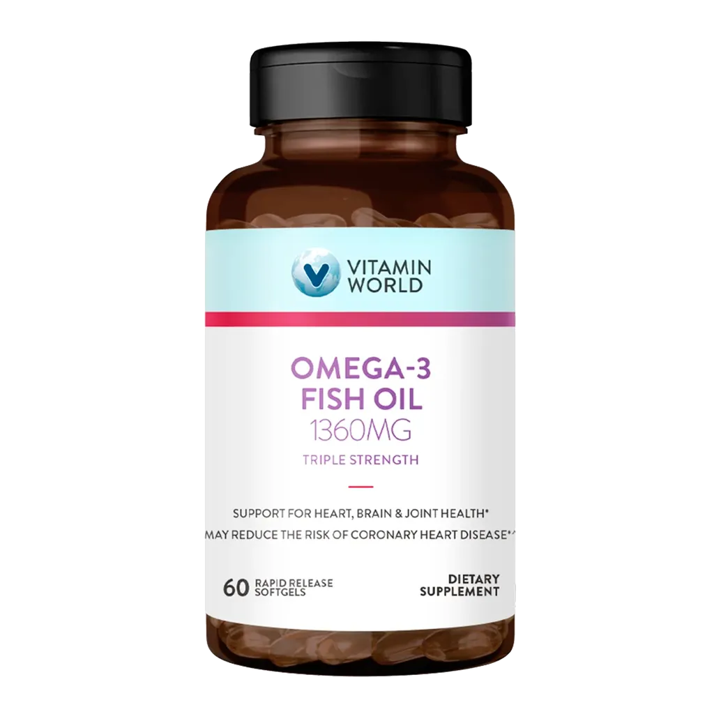 Vitamin World Triple Strength Omega 3 Fish Oil 1360 mg Supplement 950 mg Acti...