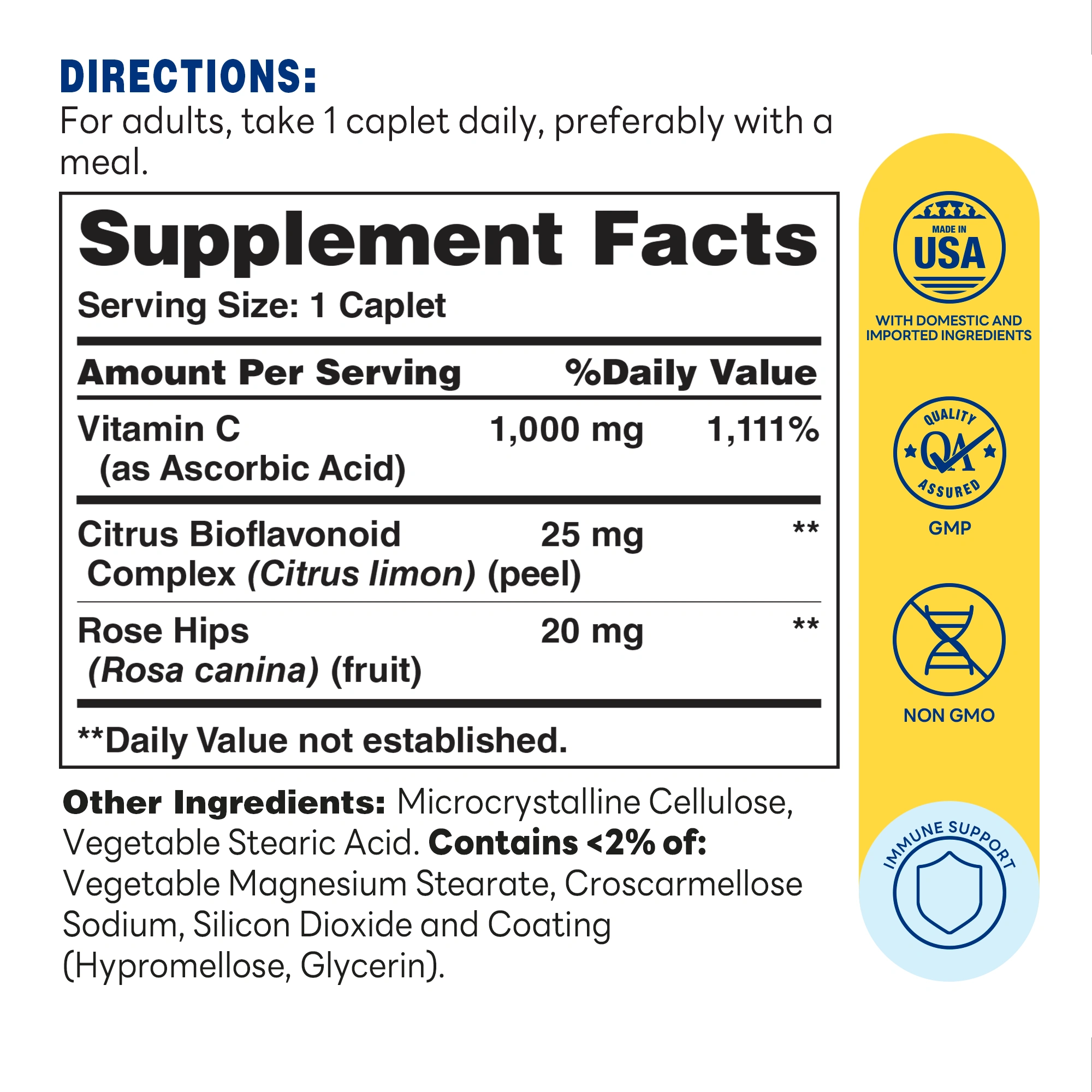 Vitamin C with Rose Hips 1000mg - 250ct - Supplement Facts