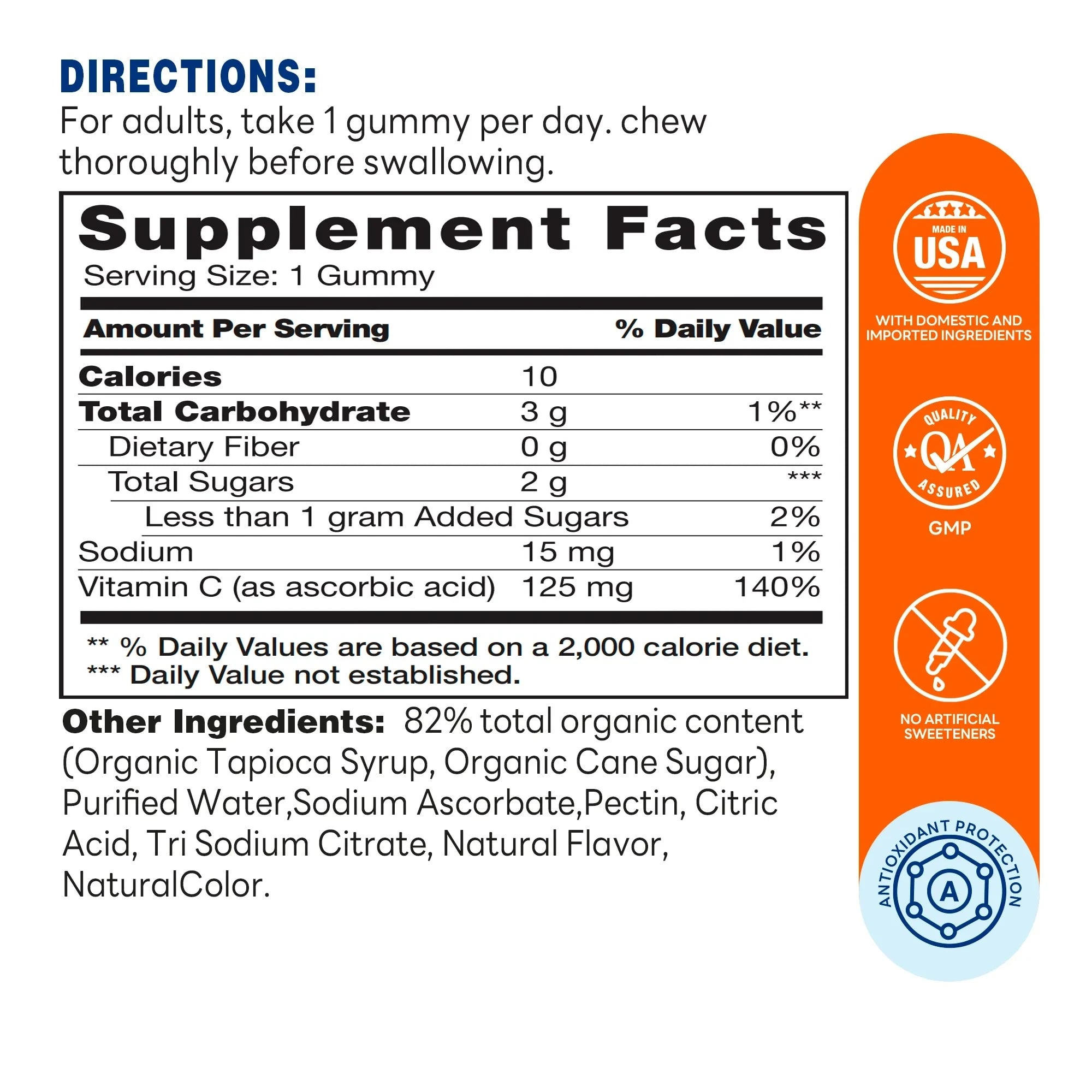 VitC Boost Vitamin C Gummies - Support Cell Health, Antioxidant Protection - Supplement Facts
