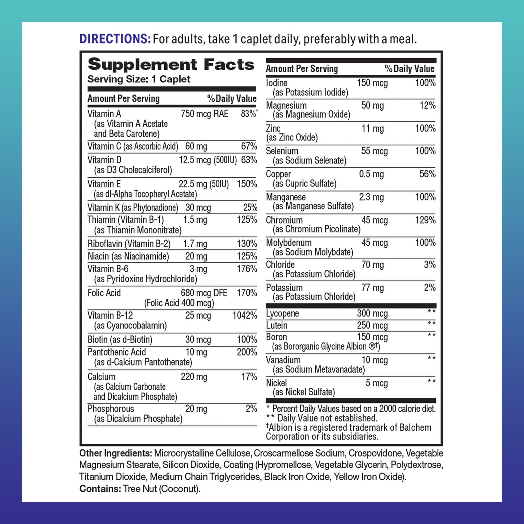 A to Z Senior Multivitamins Iron Free - Supplement Facts