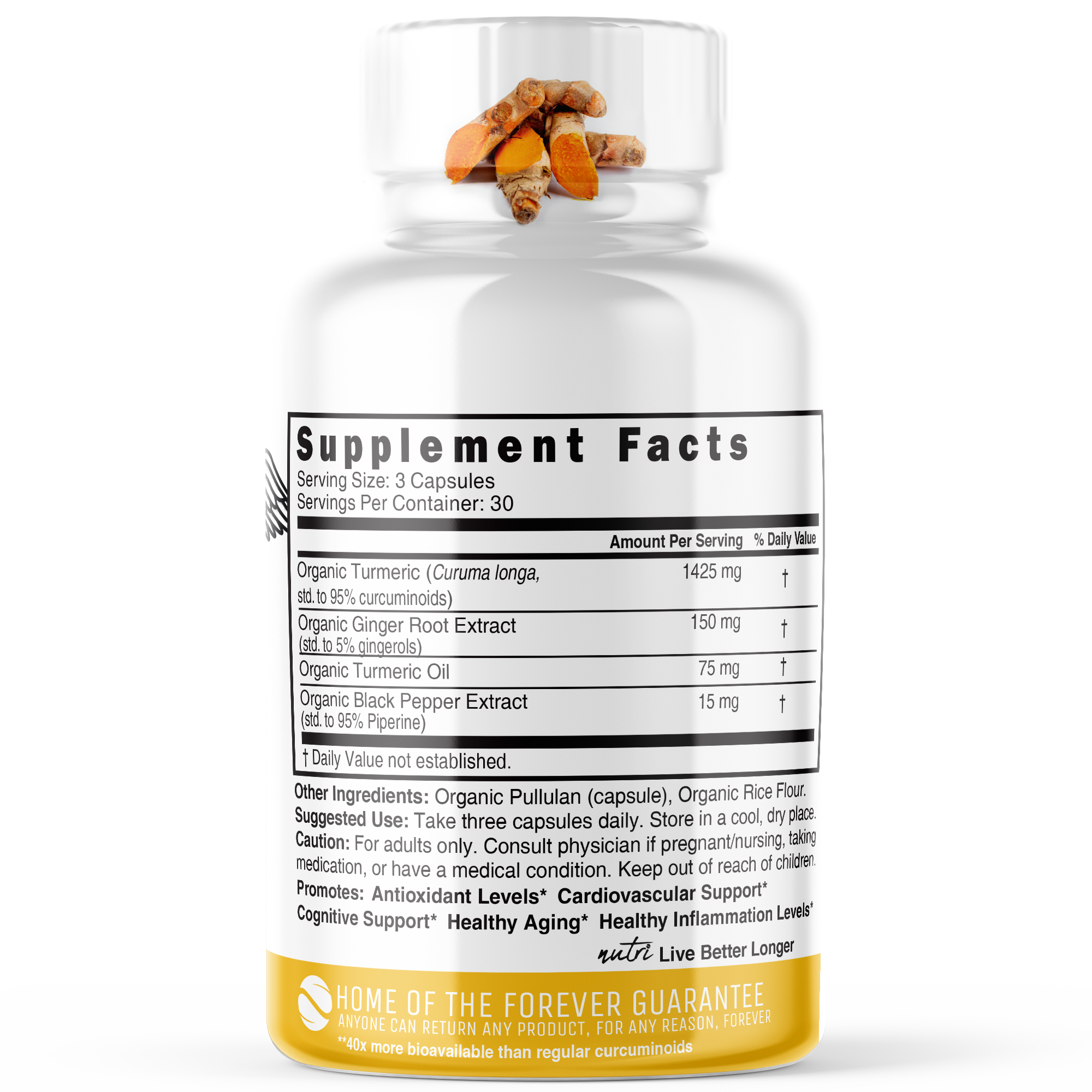 Turmeric Curcumin+ with Ginger, Piperine & Turmeric Oil 1350 mg - 90 Count - Organic