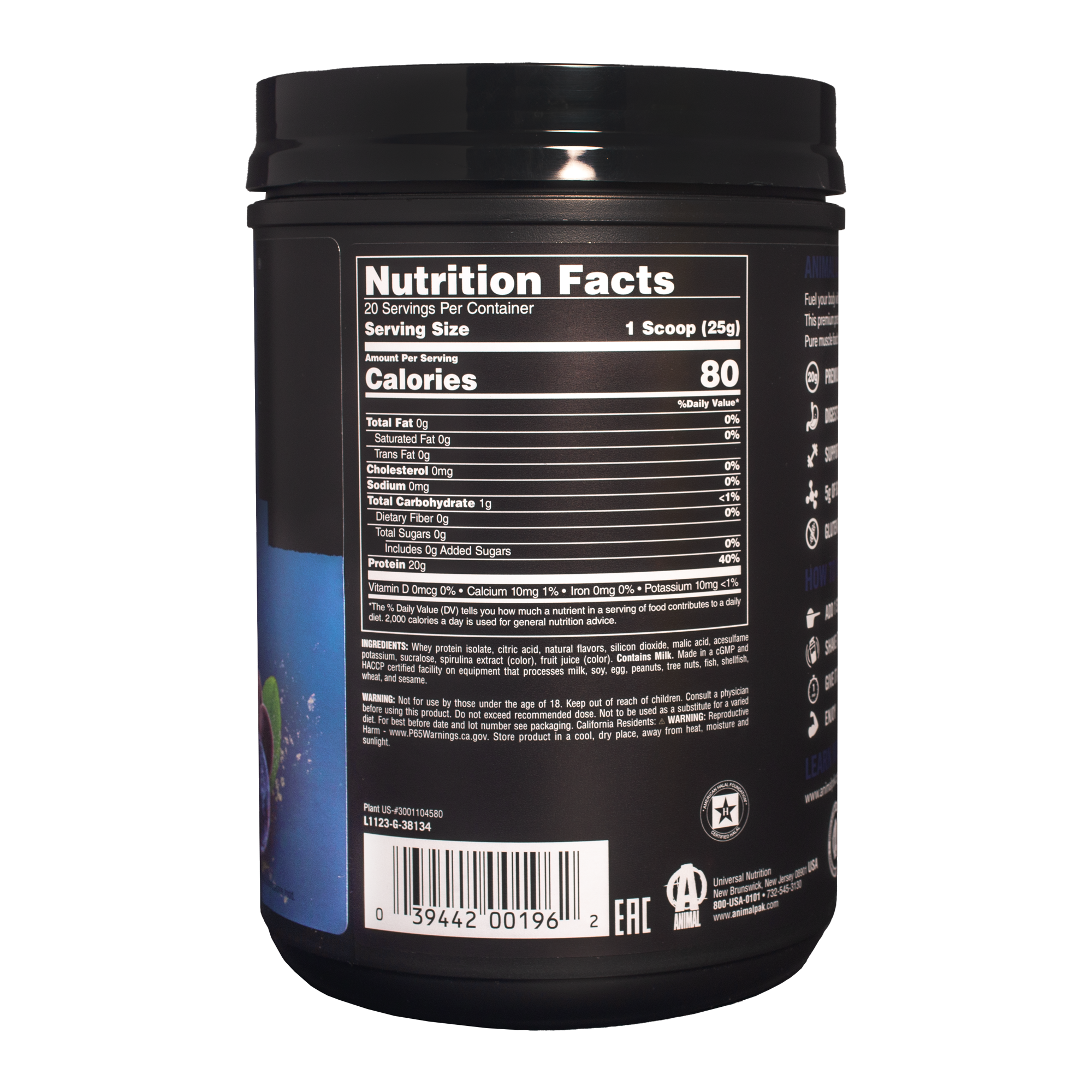 Universal Nutrition Animal Clear Whey Isolate, Blueberry Acai