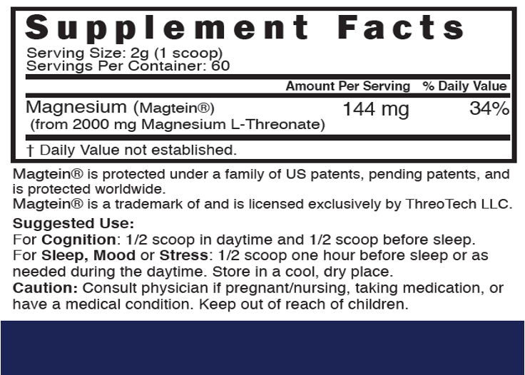 Nutri Magnesium L-Threonate 2000 mg Unflavored Powder - 60 g Tub