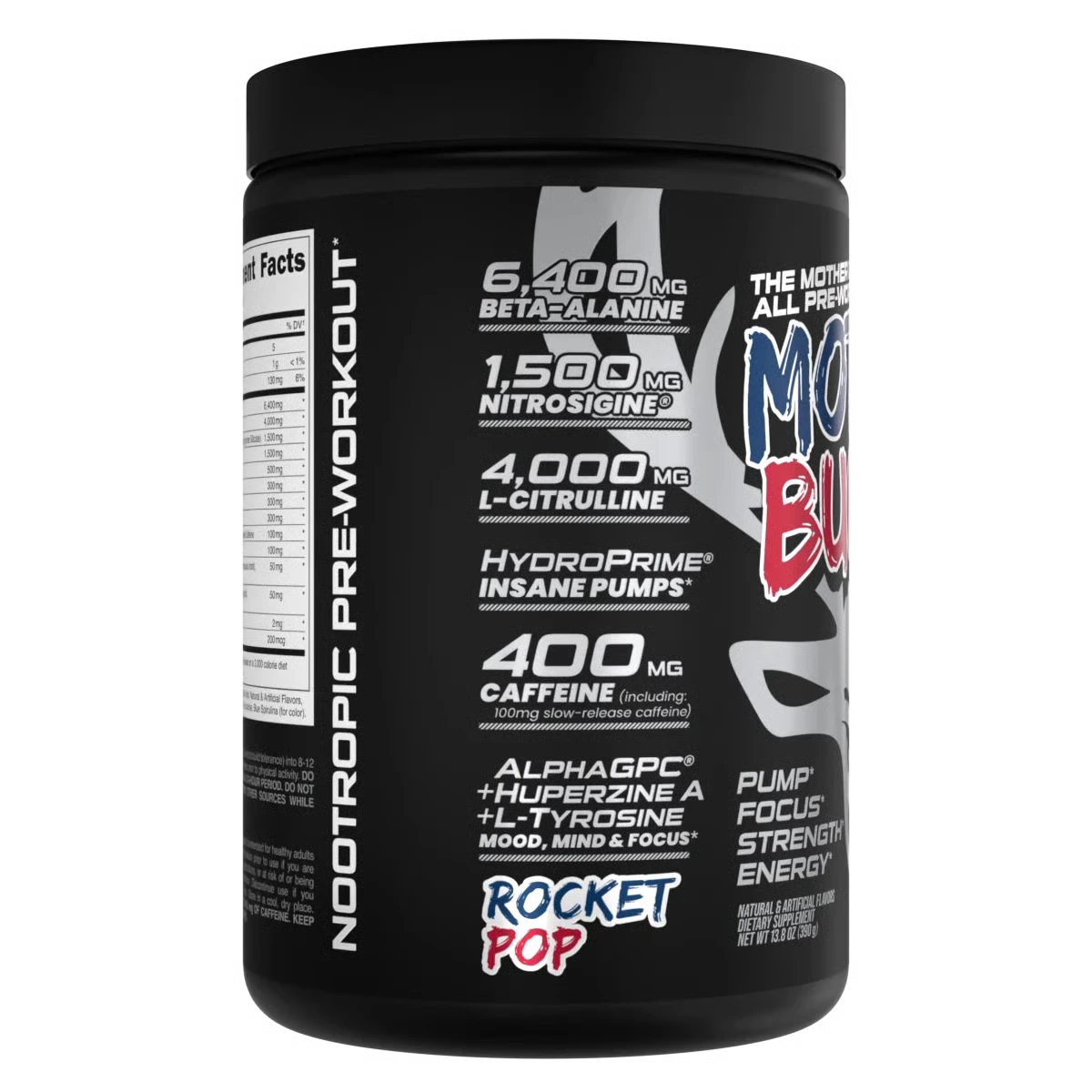 Mother Bucker Pre-Workout Energy Support, Rocket Pop, 390g, by Bucked Up