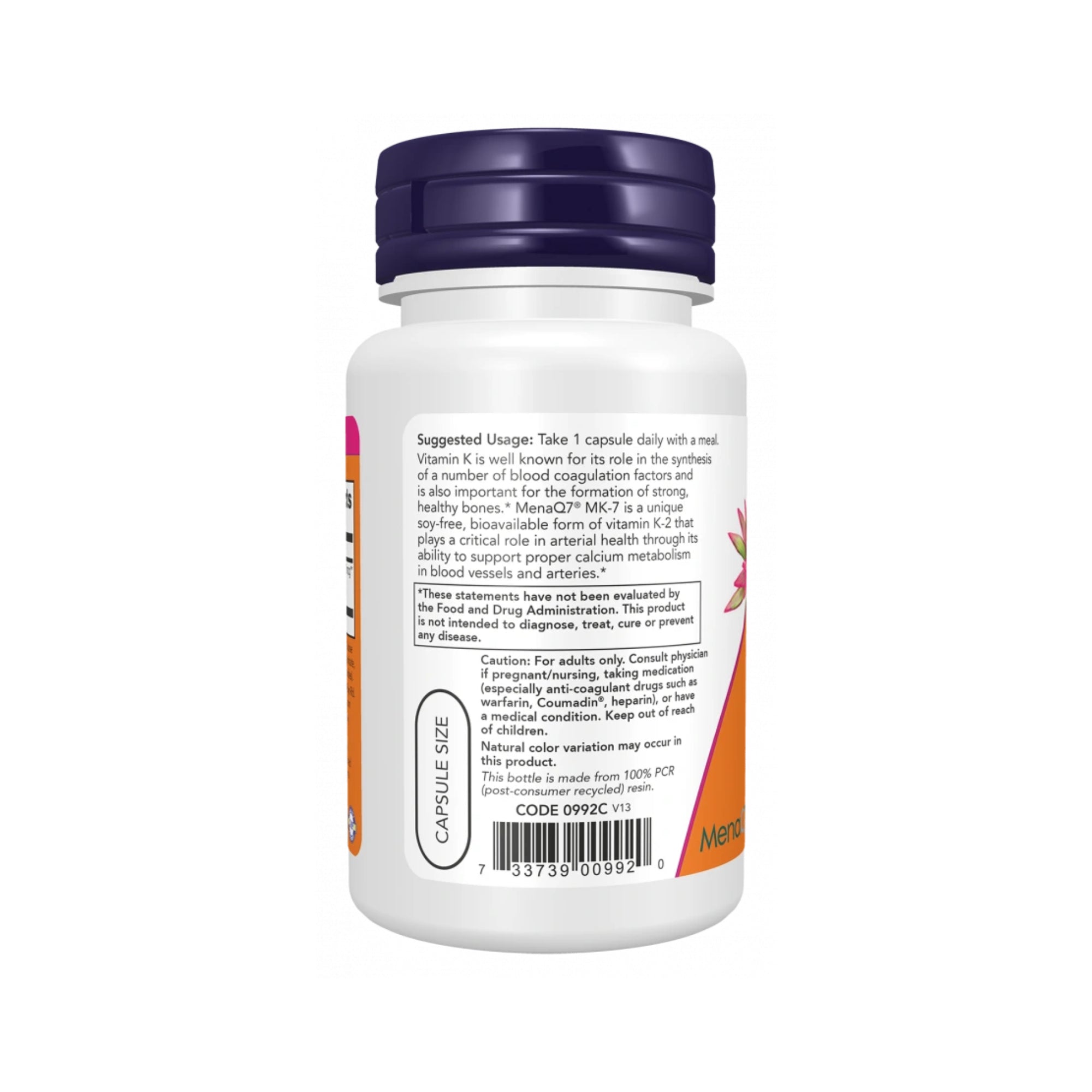 NOW MK-7 Vitamin K-2 100mcg 60ct Capsules - Suggested Usage