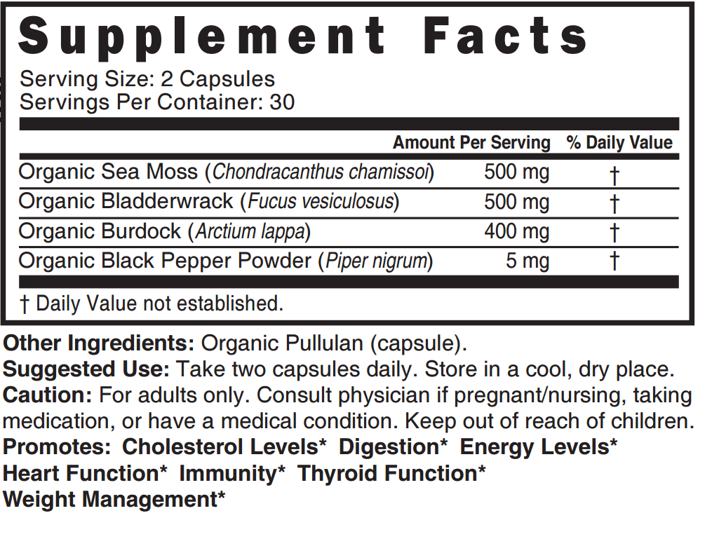 Organic Sea Moss Thyroid Support, 500mg, 60 Capsules, by Vitamin World