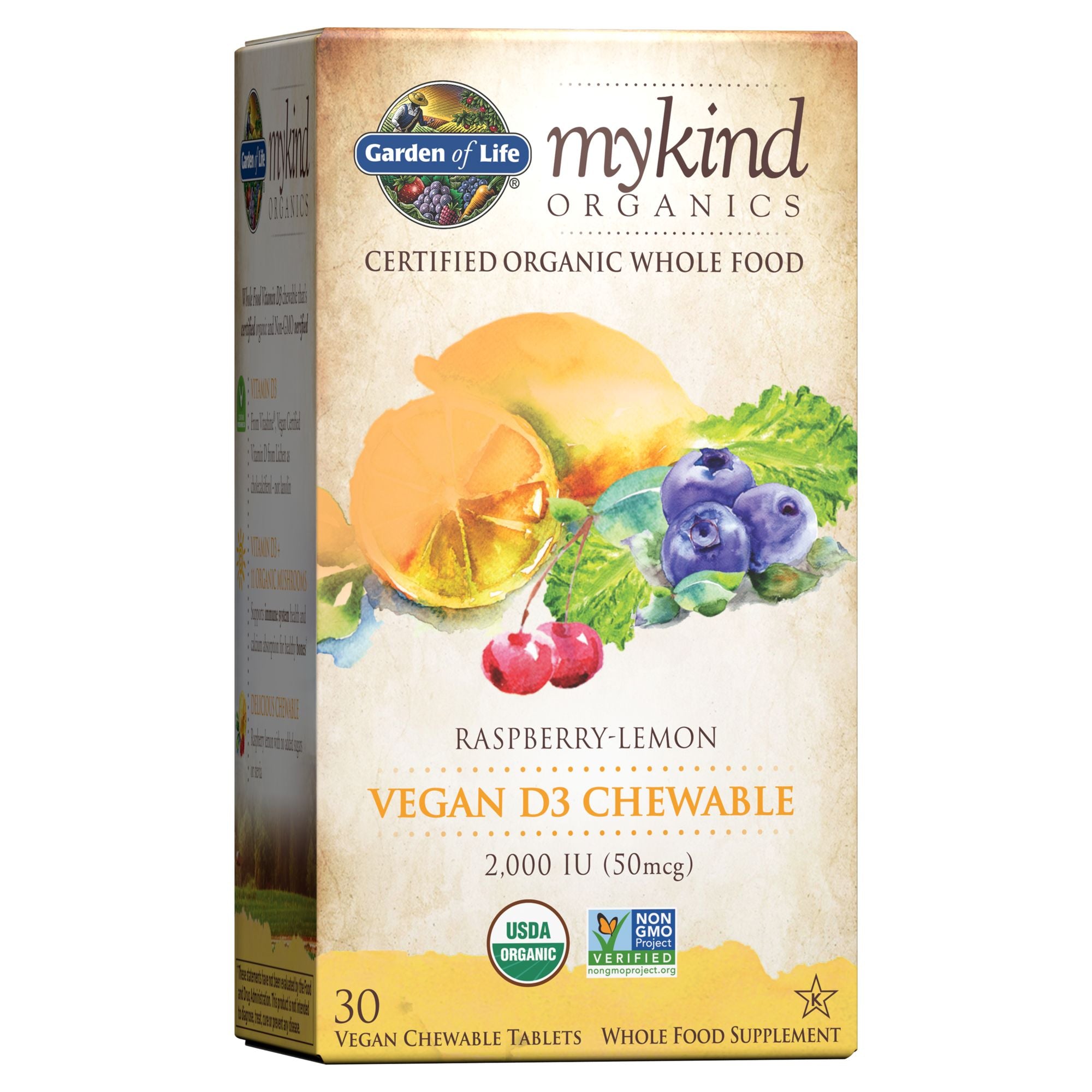mykind Organics 2000 IU Vegan D3 (Raspberry-Lemon Chewable)