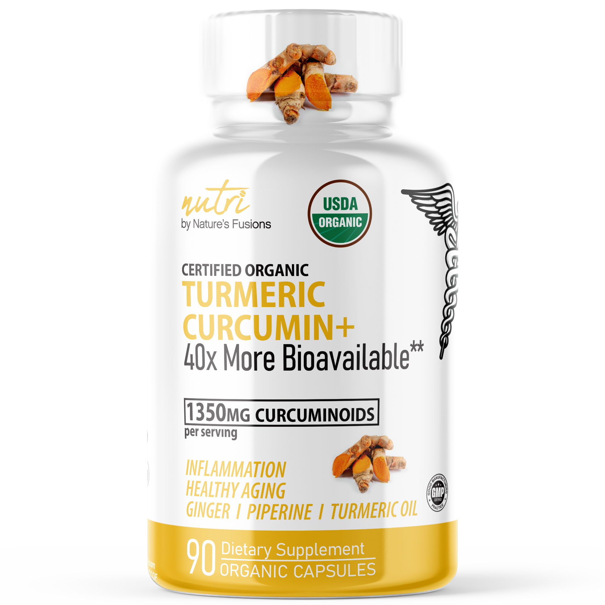 Turmeric Curcumin+ with Ginger, Piperine & Turmeric Oil 1350 mg - 90 Count - Organic