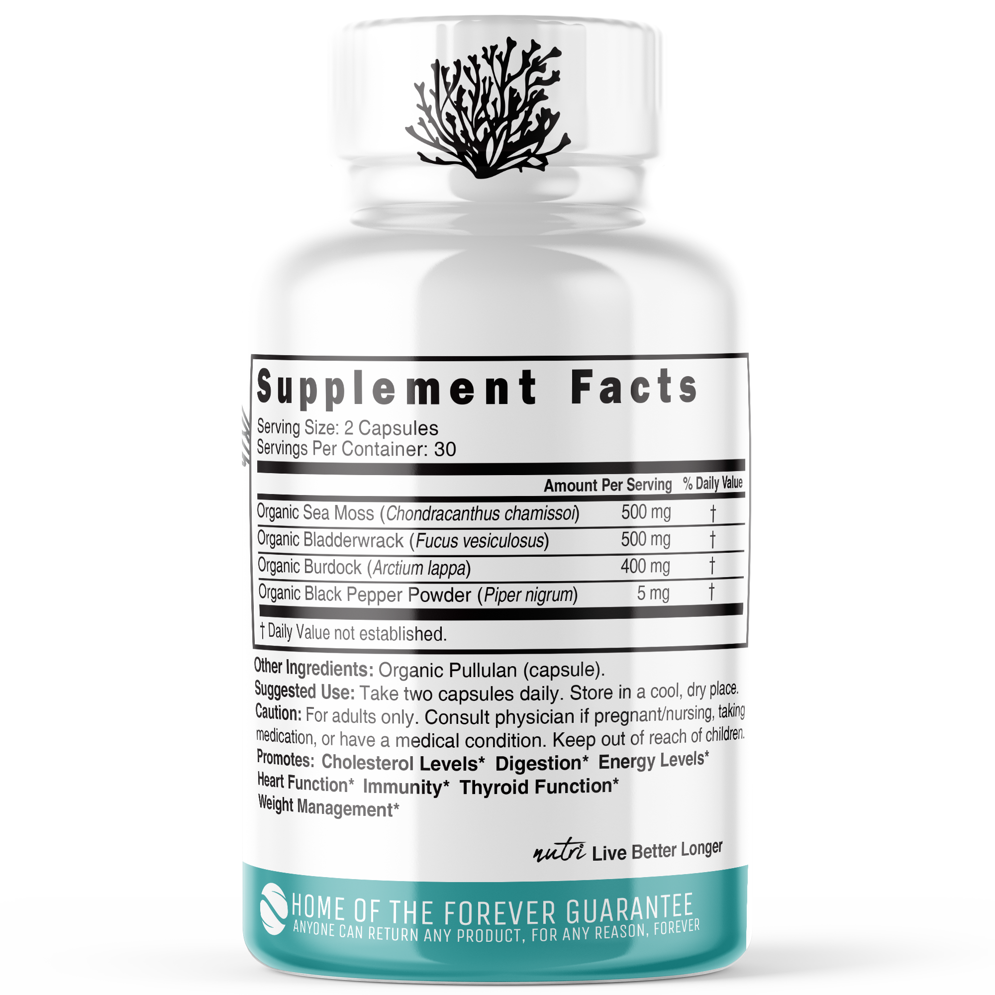 Organic Sea Moss Thyroid Support, 500mg, 60 Capsules, by Vitamin World