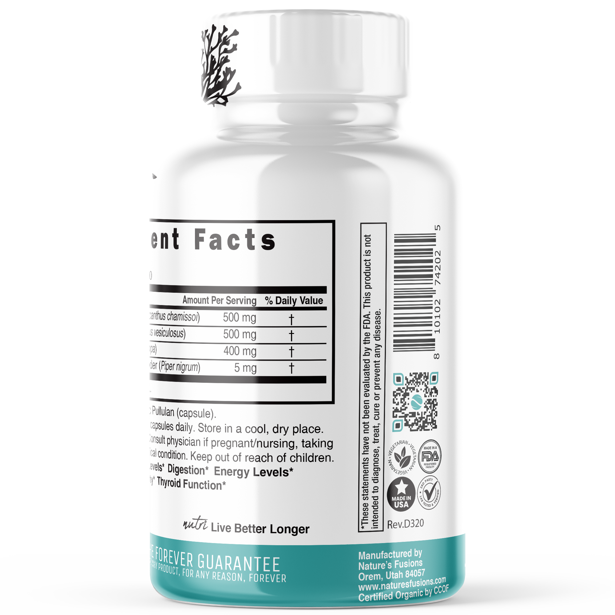 Organic Sea Moss Thyroid Support, 500mg, 60 Capsules, by Vitamin World