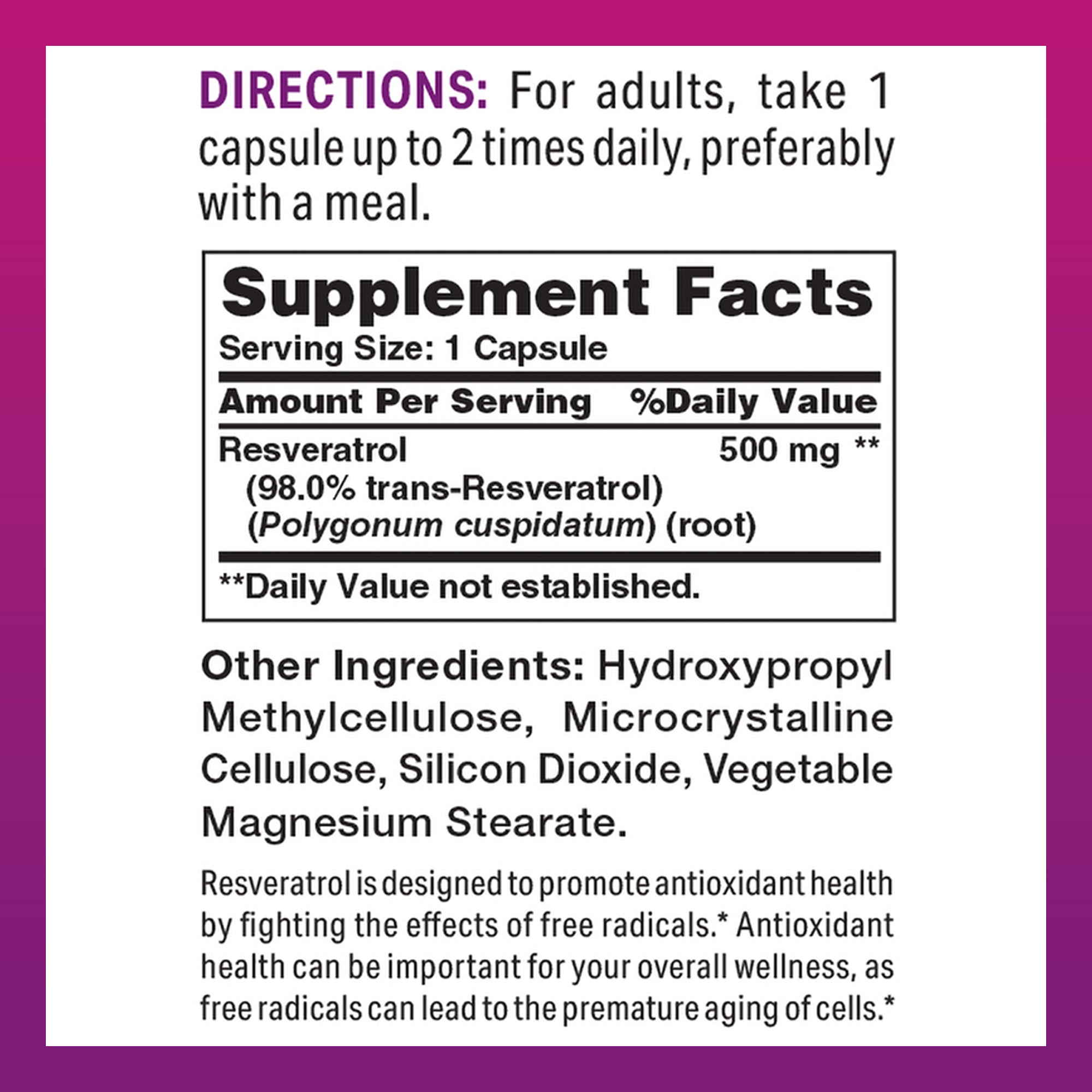 Maximum Strength Resveratrol - Supplement Facts