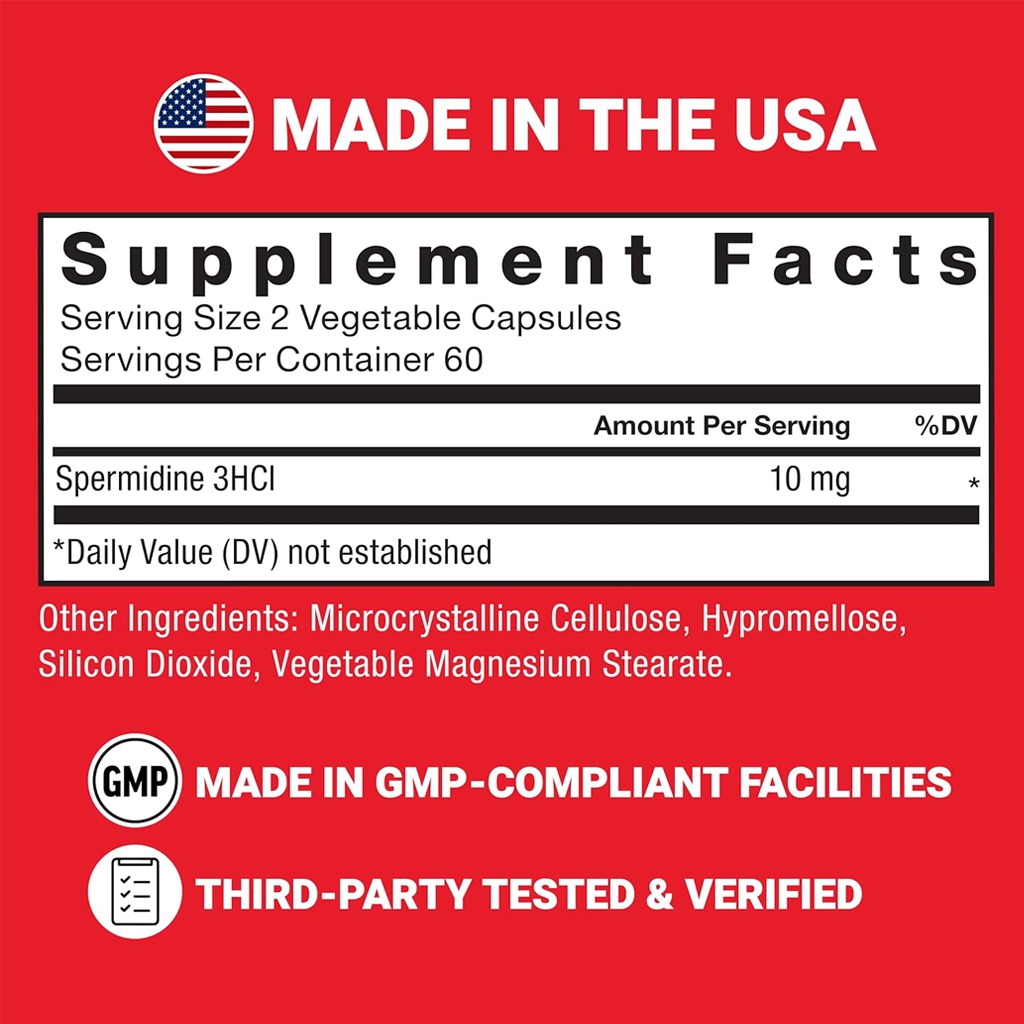 Spermidine Supplements for Women & Men, Antioxidants Supplement for Longevity & Cellular Health, Vegan, No Gelatin, Non-GMO, 120 Capsules