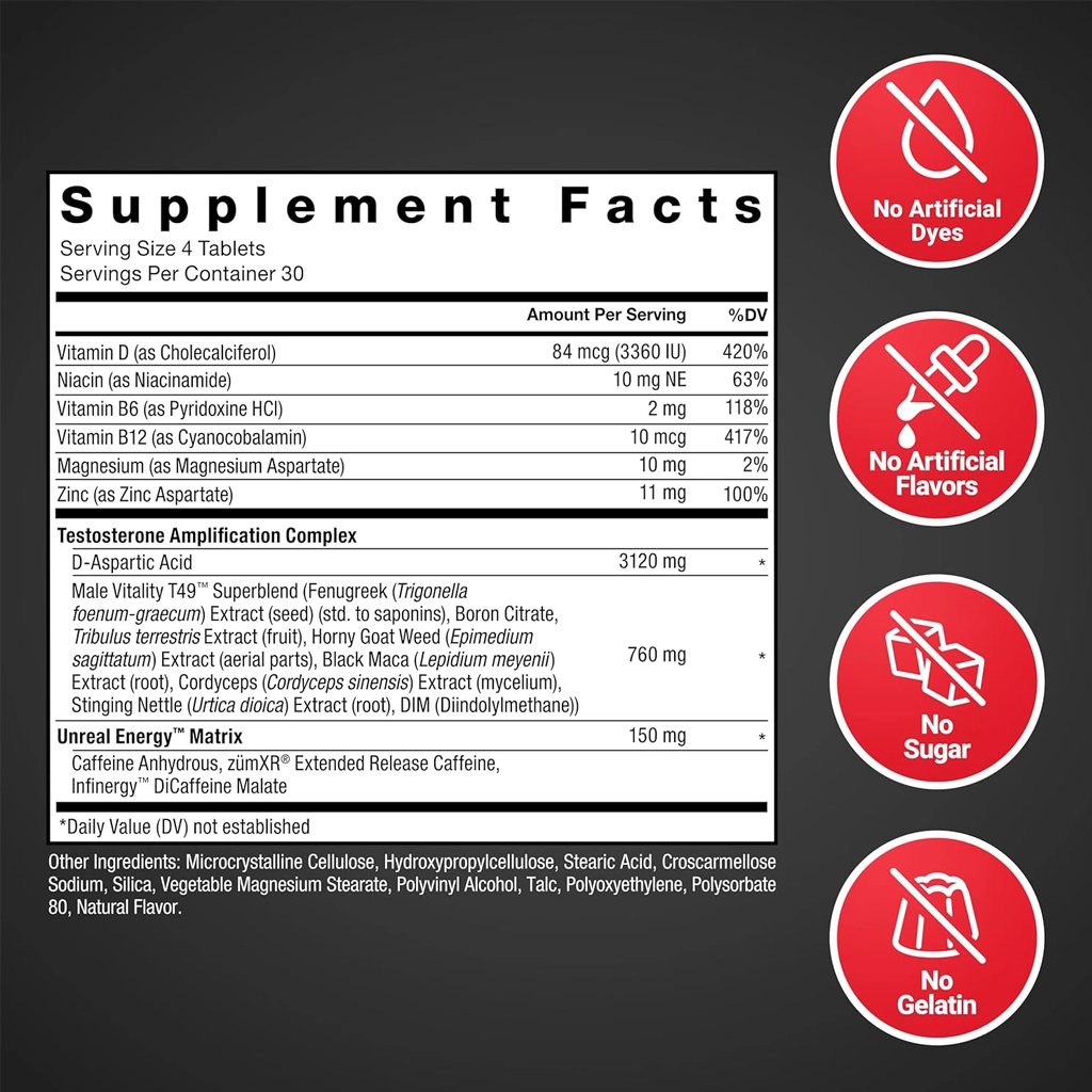Test X180 Boost, 9-in-1 T Support for Men with D-Aspartic Acid, Boron, Fenugreek, Tribulus Terrestris & zumXR to Help Boost Energy, Vitality & Performance, 120 Tablets
