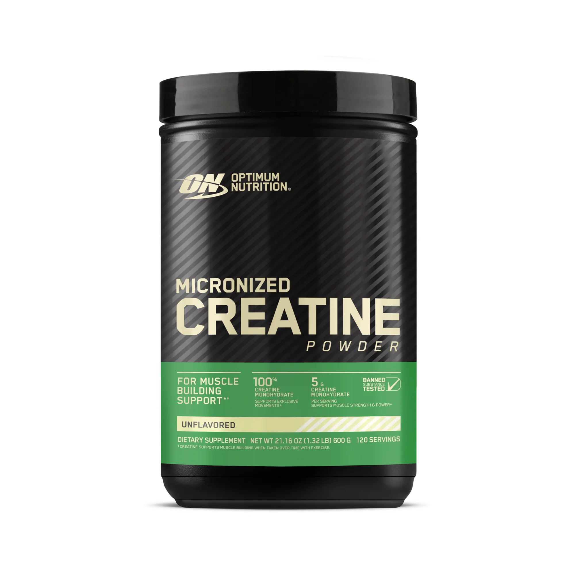 Optimum Nutrition Micronized Creatine Powder container on a white background